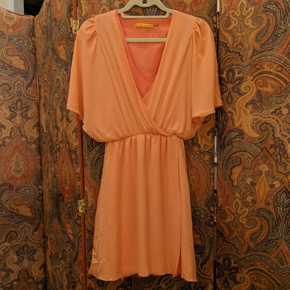 Alice and Olivia Peach Faux Wrap Dress